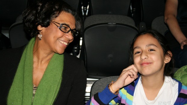 Sonia Manzano and Kaitlin Feliciano wait to rehearse Kaitlin's play, 
